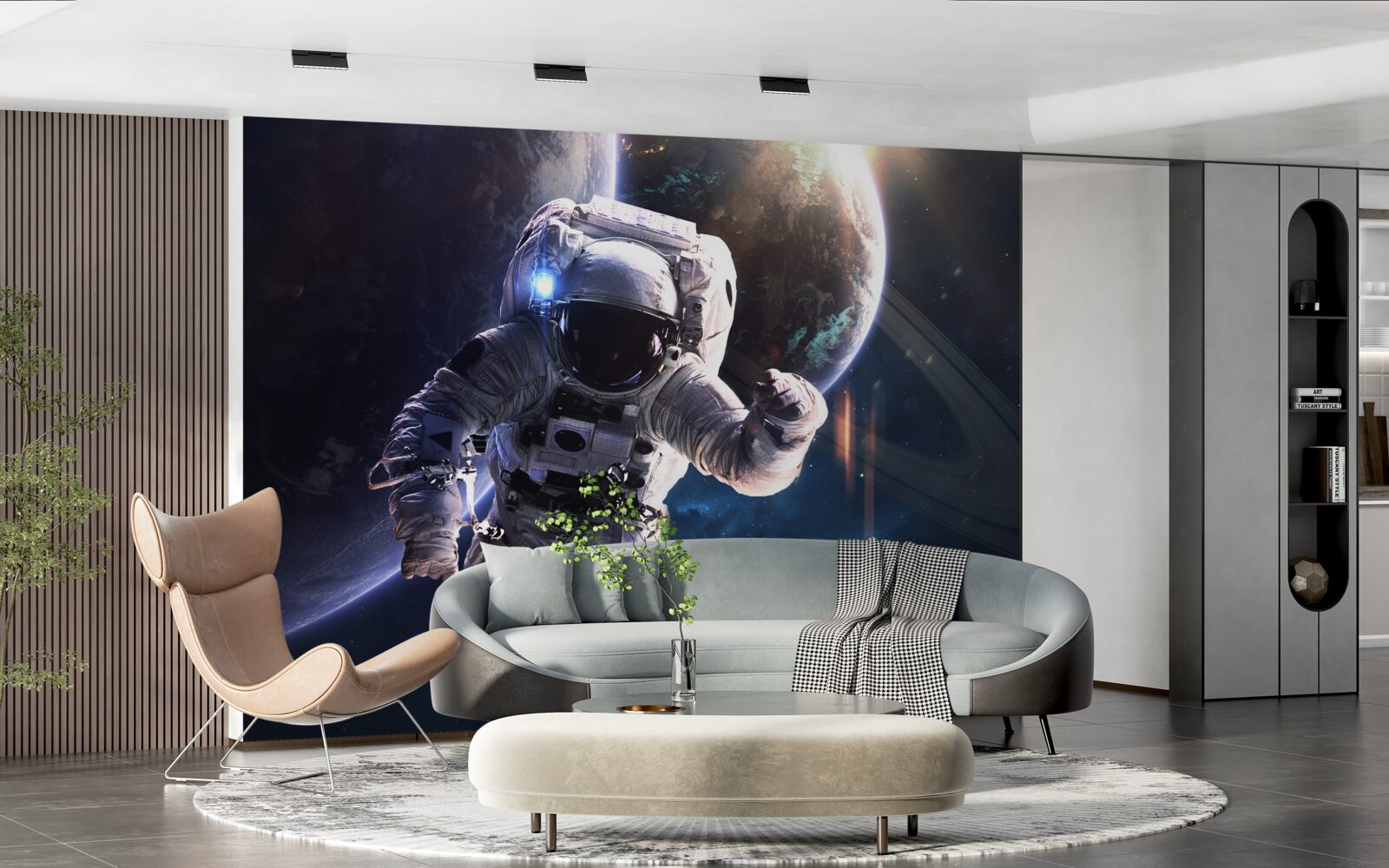 Fototapeta astronauta pozujący przed jowiszem