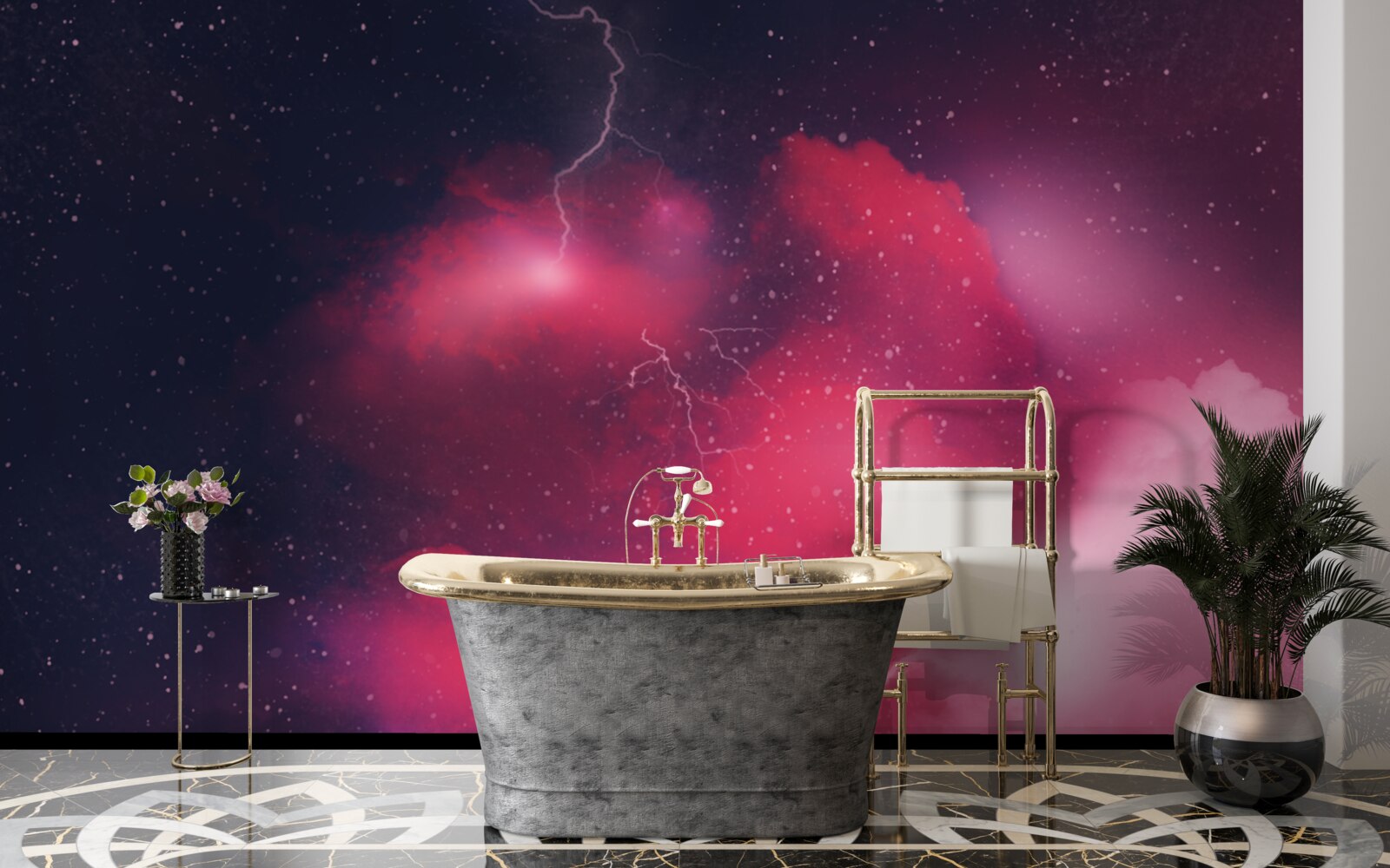 Fototapeta błyski burzy w szkarłatnej przestrzeni