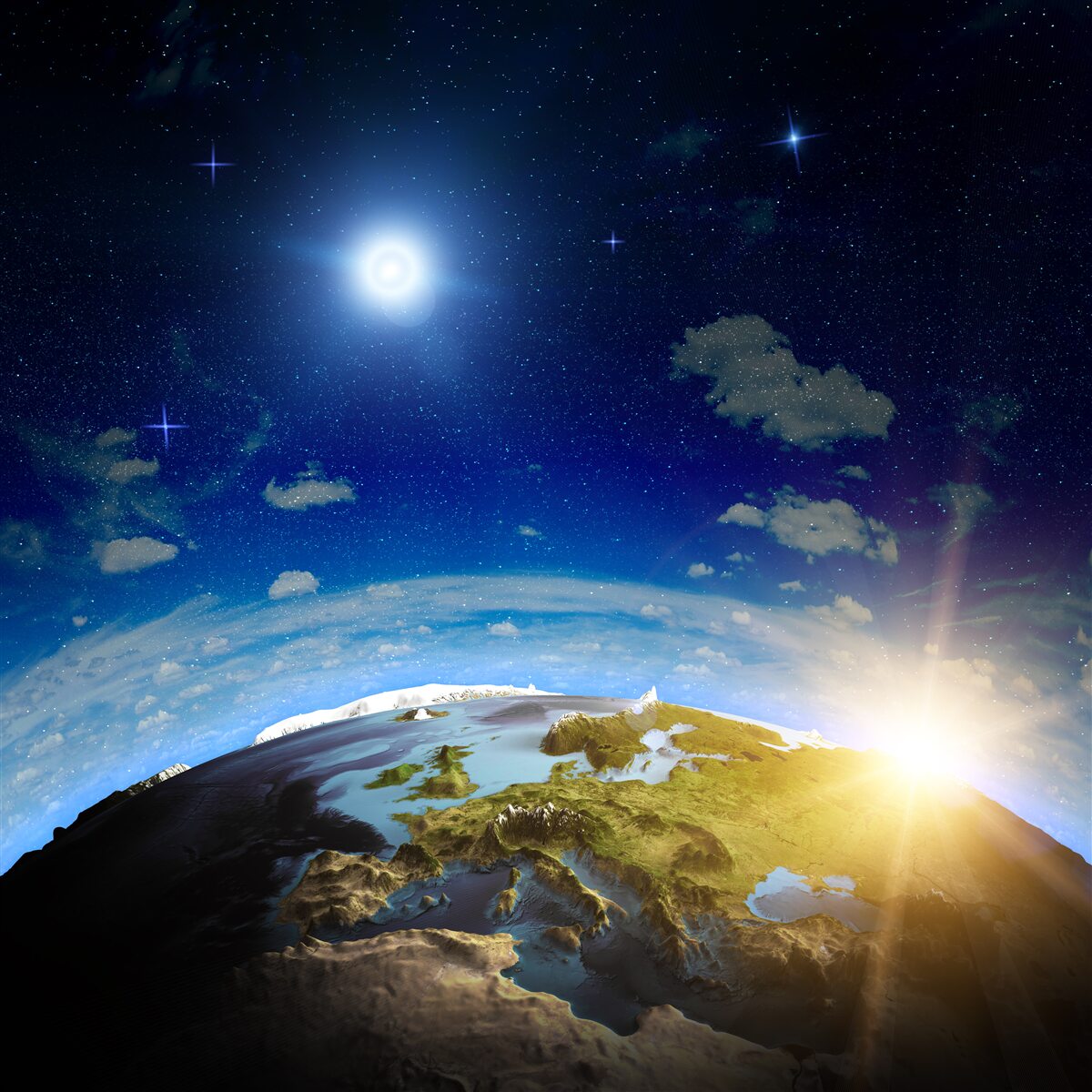 Fototapeta słońce wschodzące nad planetą