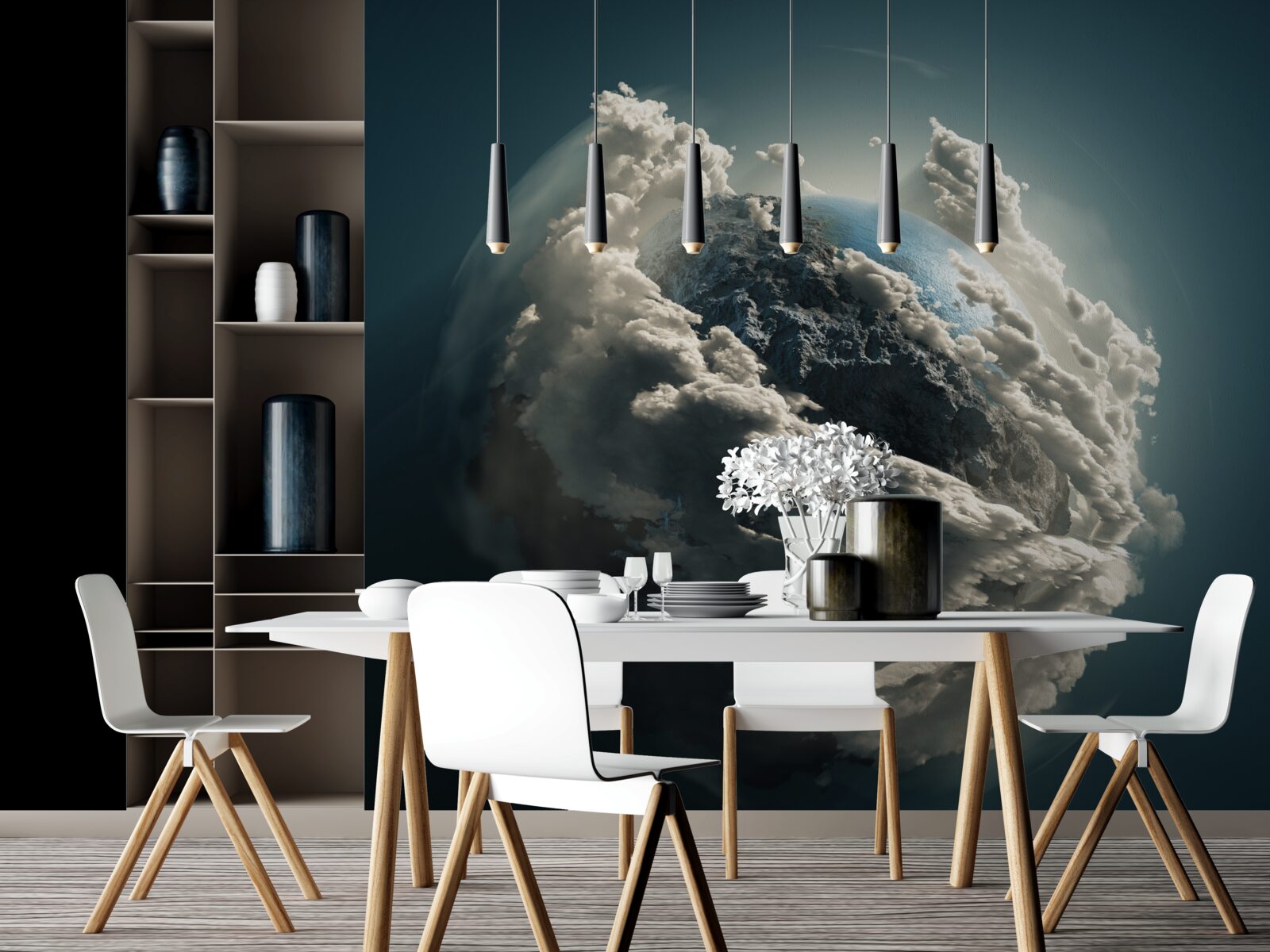 Fototapeta gęste chmury rozstępują się, odsłaniając widok na ziemię