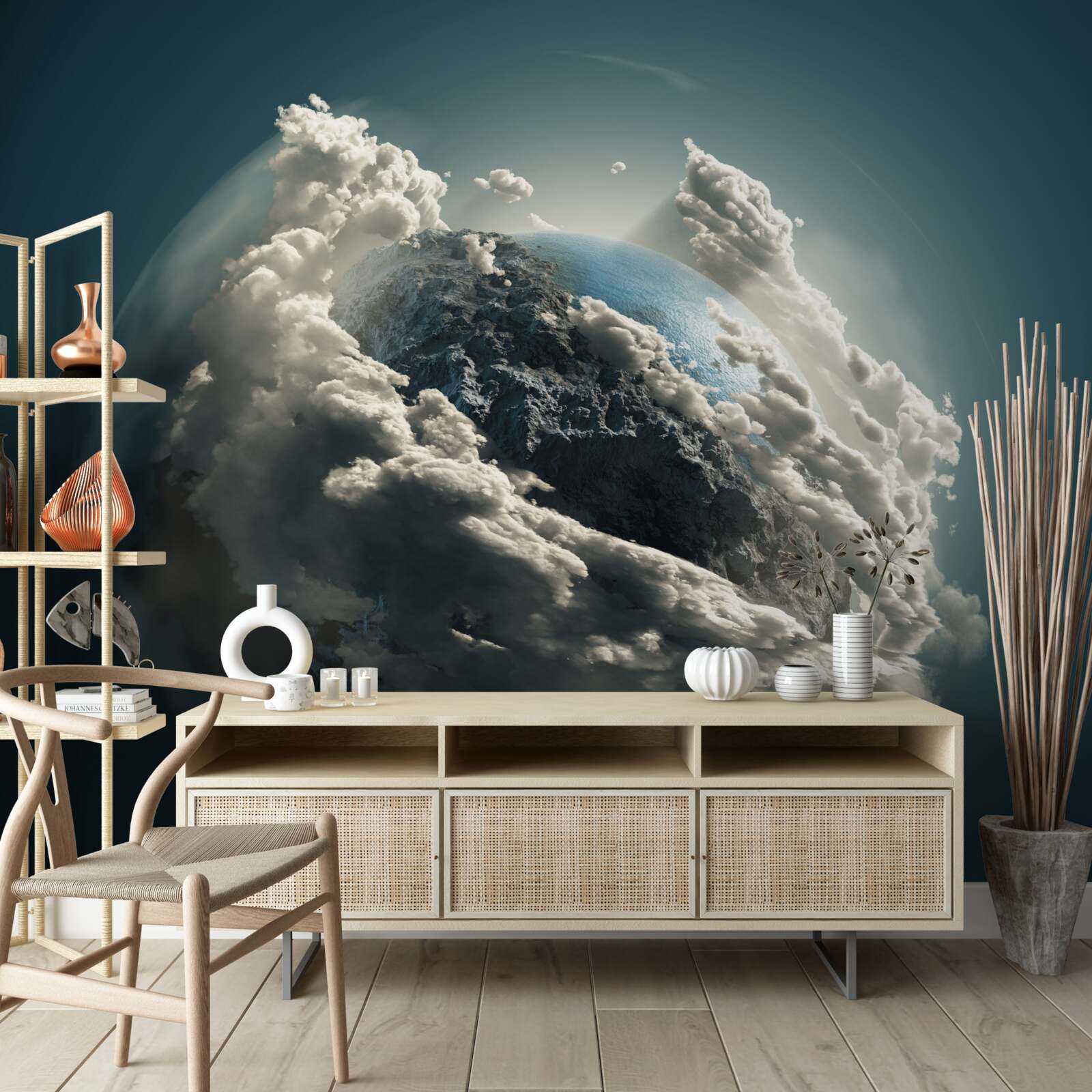 Fototapeta gęste chmury rozstępują się, odsłaniając widok na ziemię