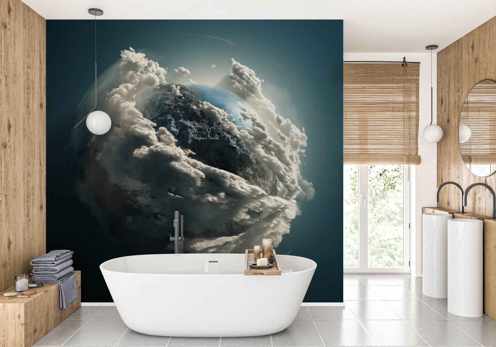 Fototapeta gęste chmury rozstępują się, odsłaniając widok na ziemię