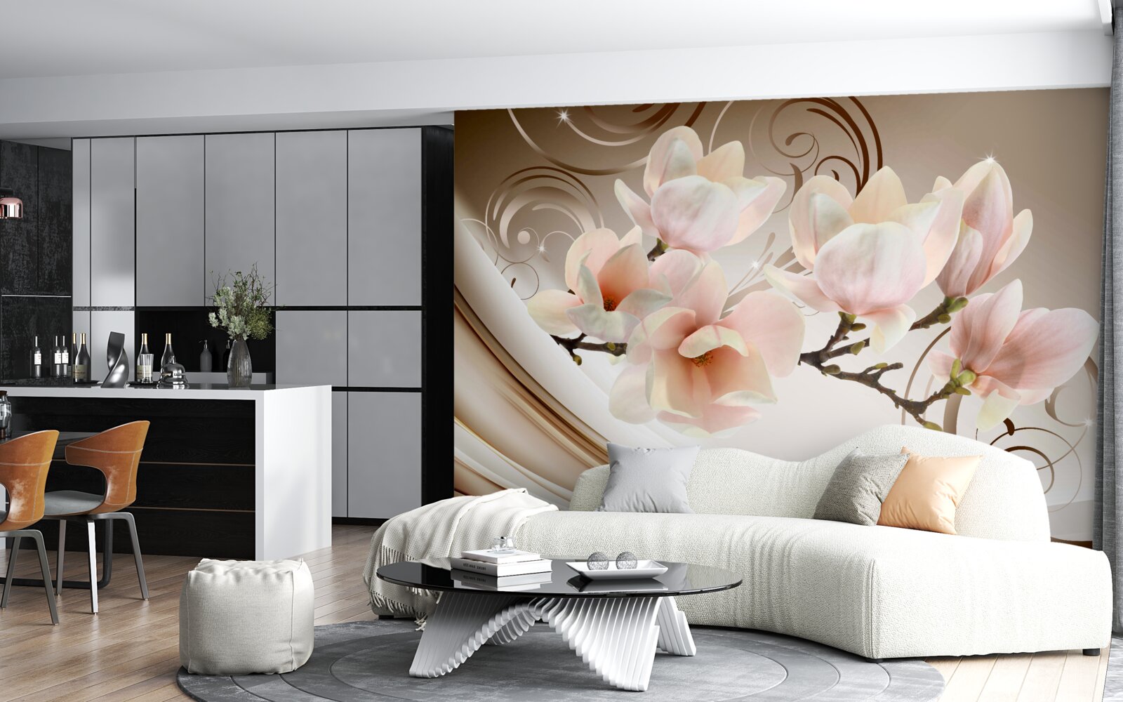 Fototapeta zakwitła gałązka ozdobiona delikatnymi różowymi kwiatami