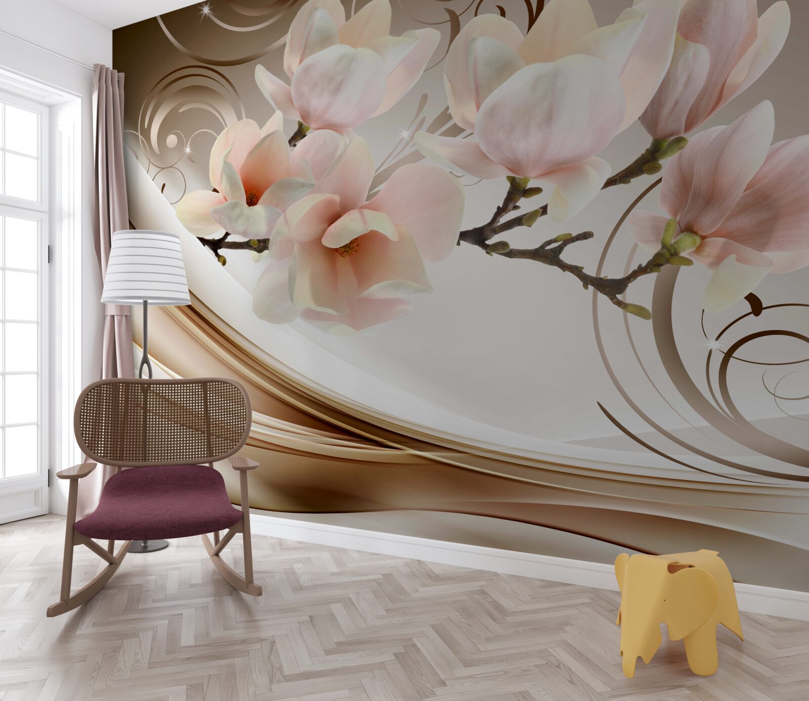 Fototapeta zakwitła gałązka ozdobiona delikatnymi różowymi kwiatami