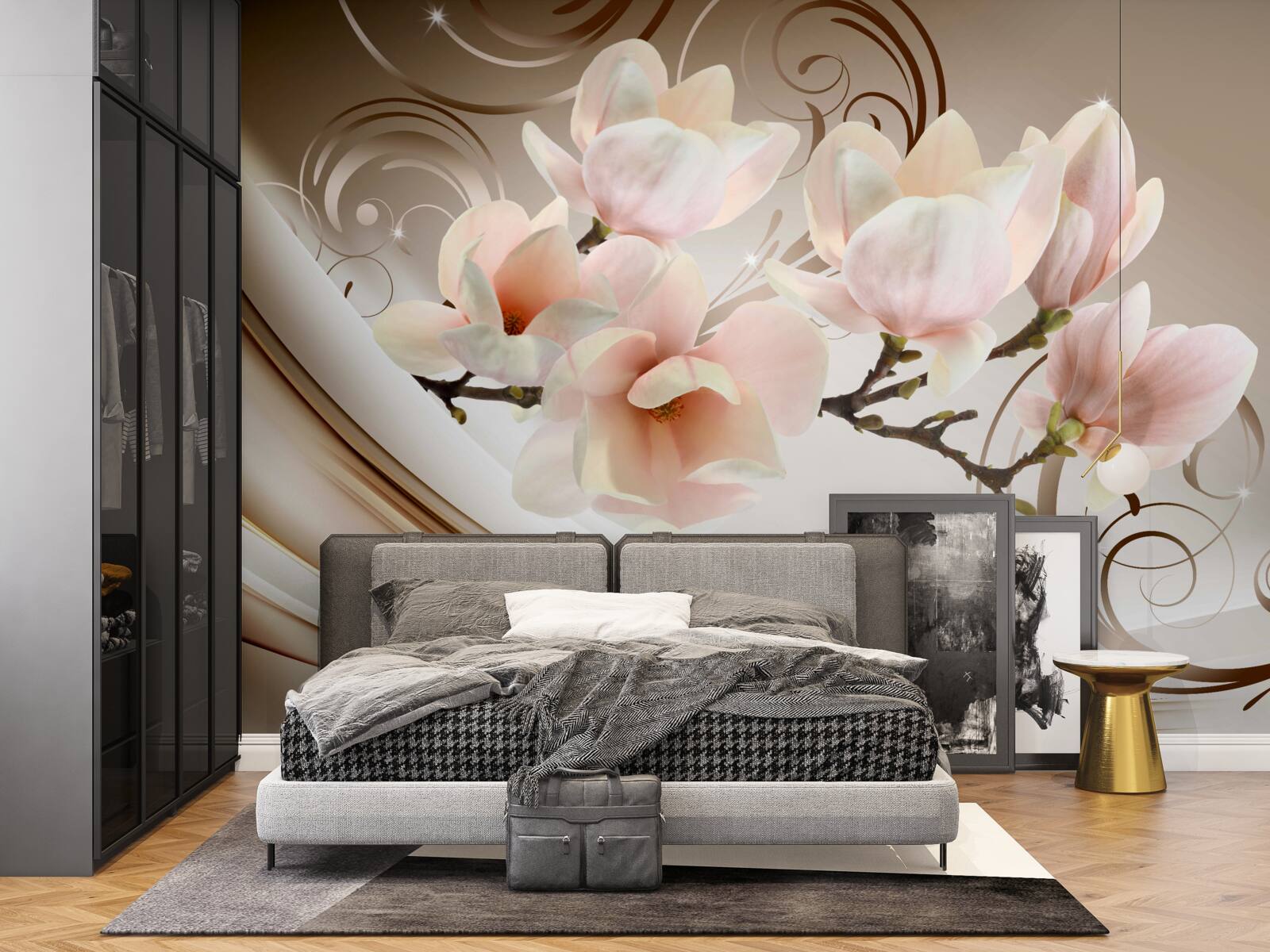 Fototapeta zakwitła gałązka ozdobiona delikatnymi różowymi kwiatami