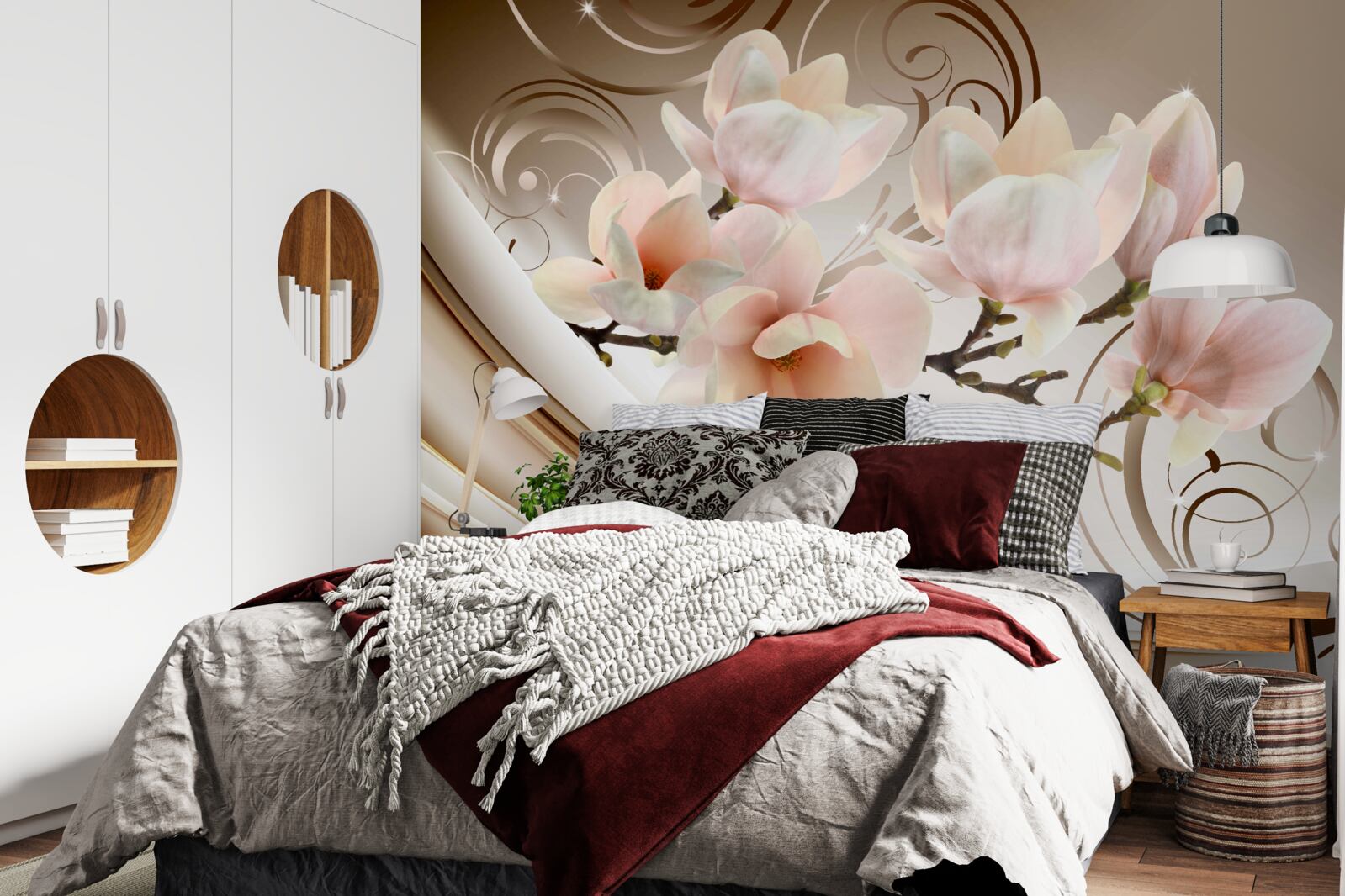 Fototapeta zakwitła gałązka ozdobiona delikatnymi różowymi kwiatami