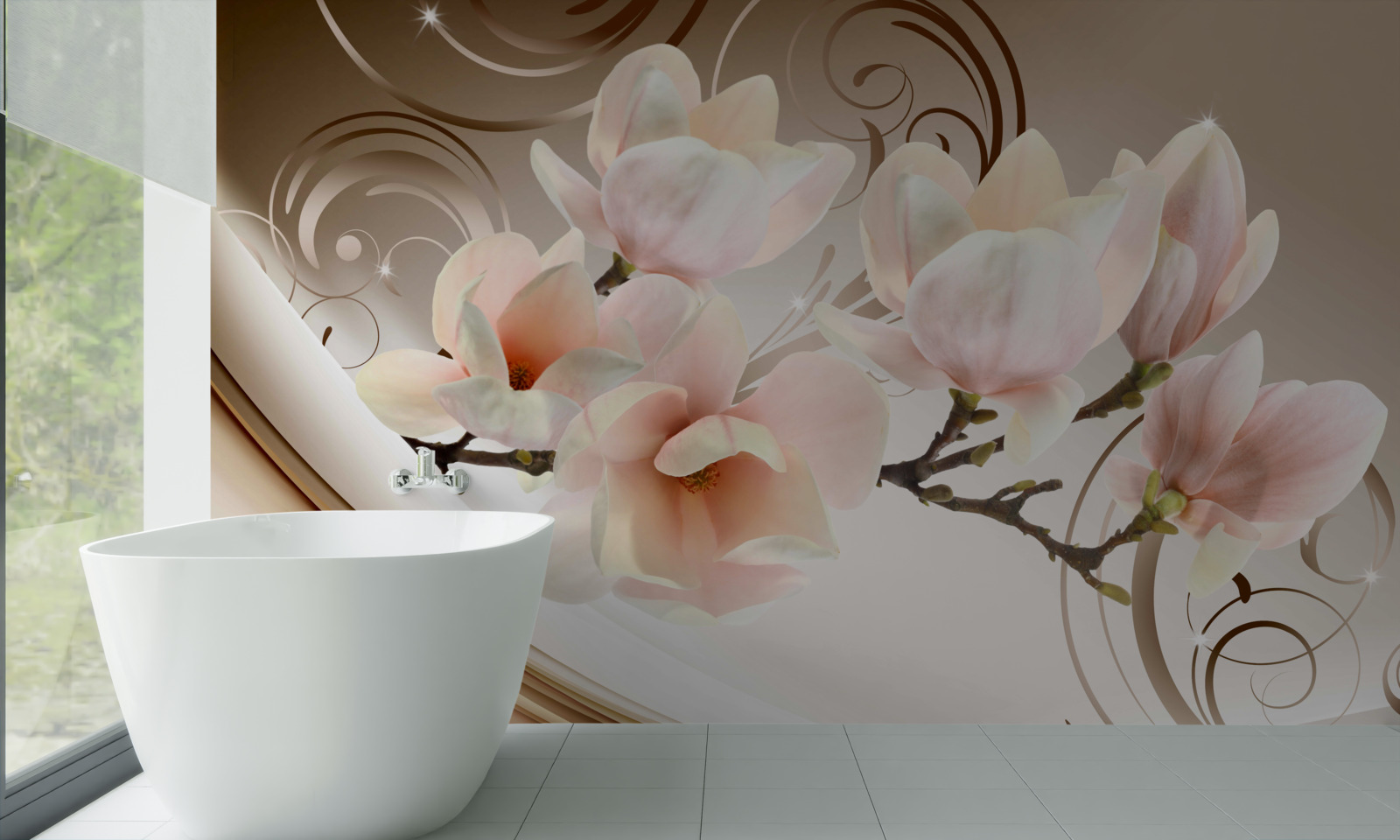 Fototapeta zakwitła gałązka ozdobiona delikatnymi różowymi kwiatami