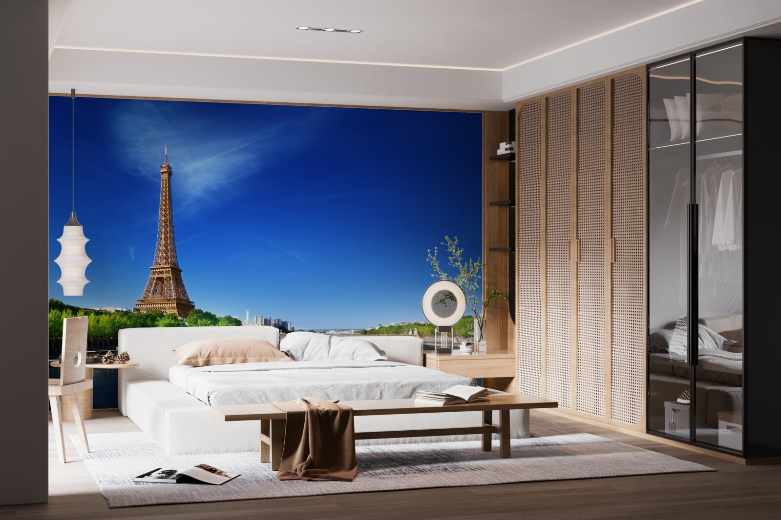 Fototapeta panorama wieży eiffla z przeciwległego brzegu