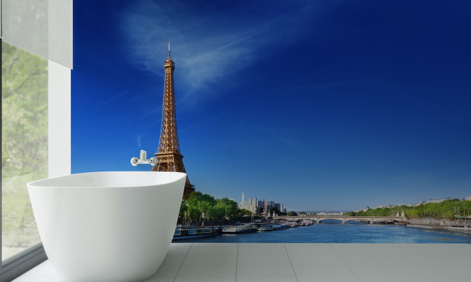 Fototapeta panorama wieży eiffla z przeciwległego brzegu