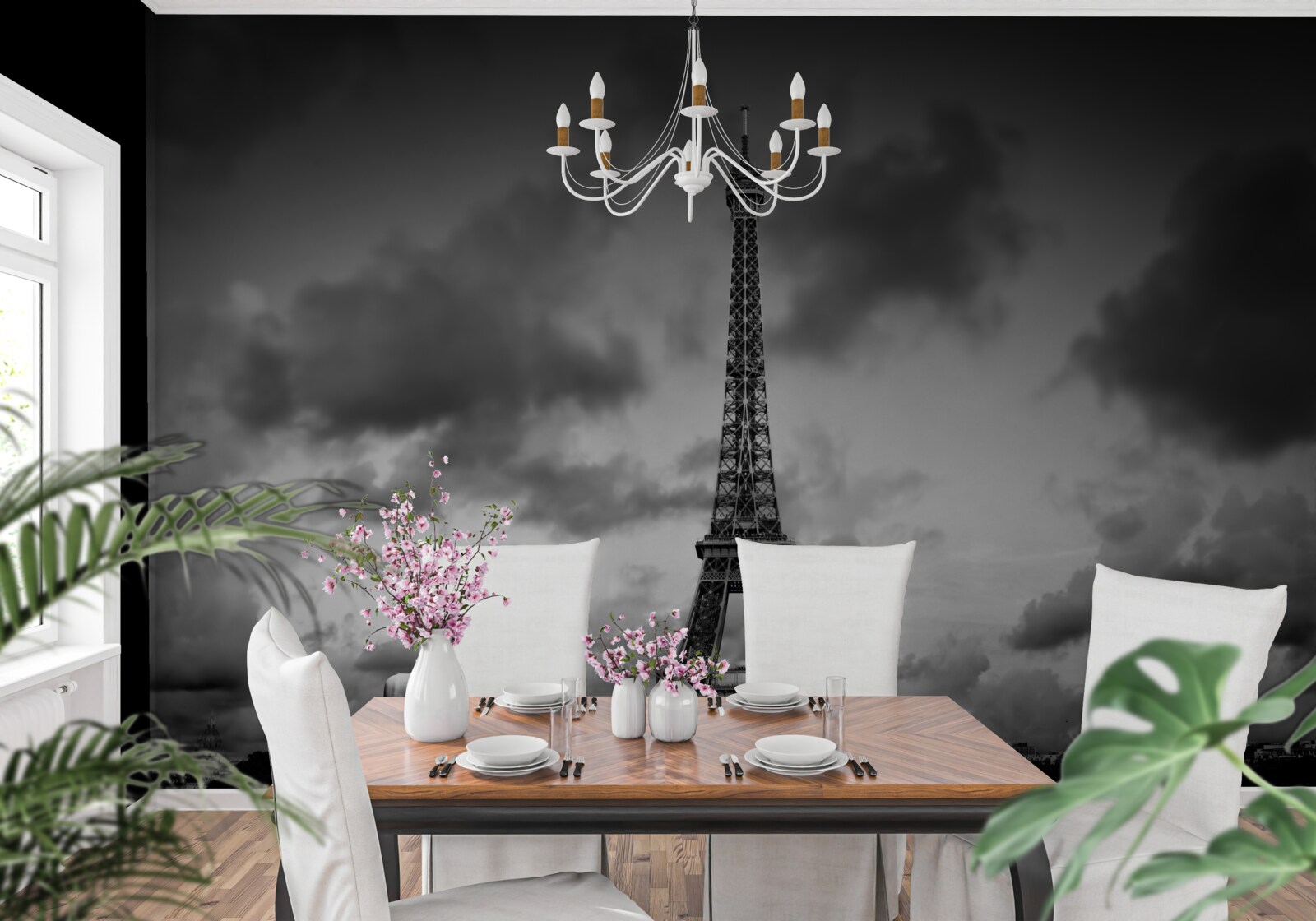 Fototapeta czerwony samochód obok wieży eiffla