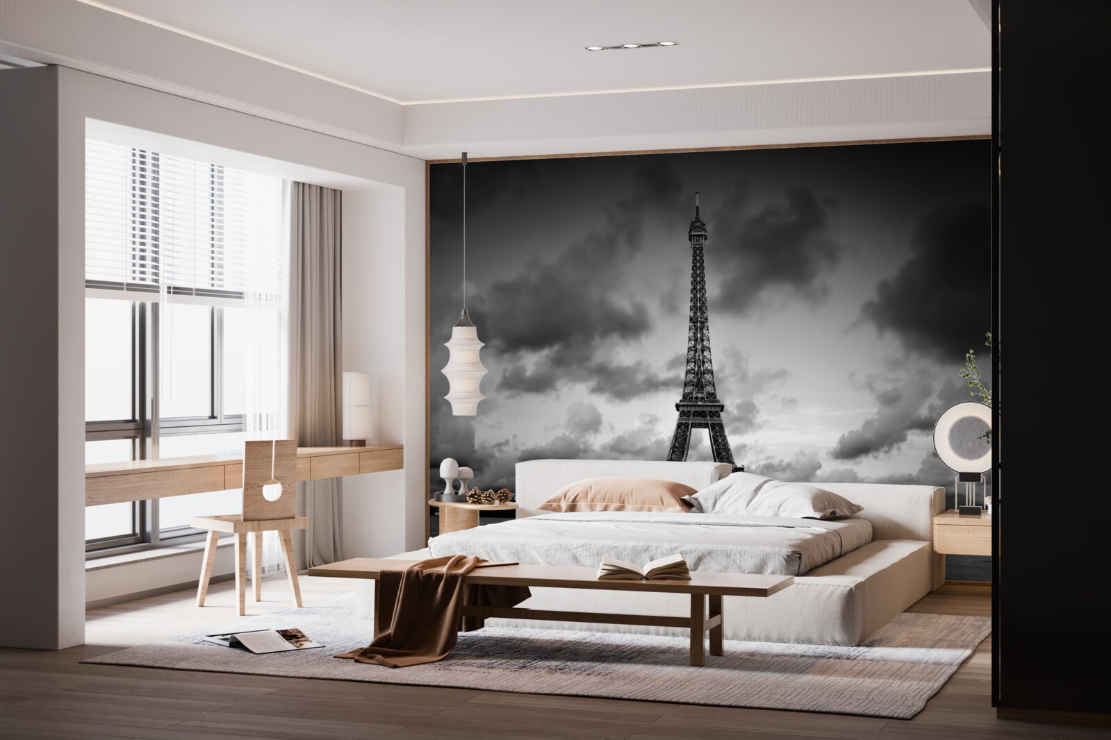 Fototapeta czerwony samochód obok wieży eiffla