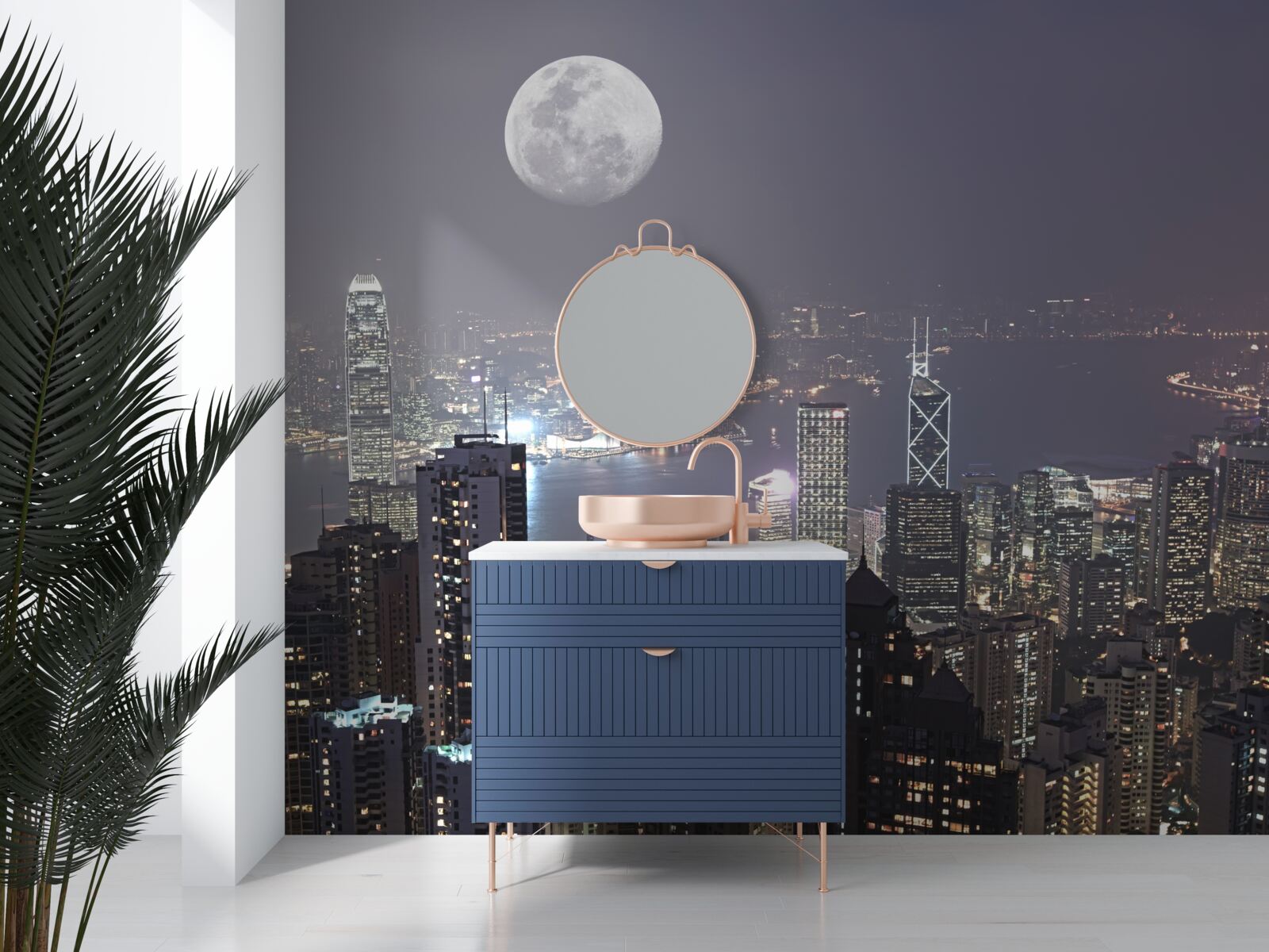 Fototapeta księżyc o północy wisi nad hongkongiem