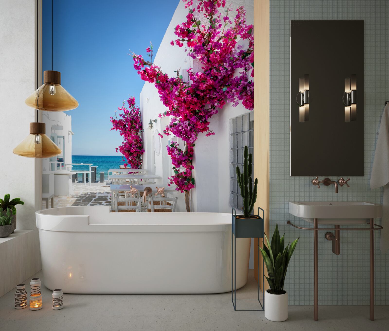 Fototapeta ulica morska pomalowana na biało