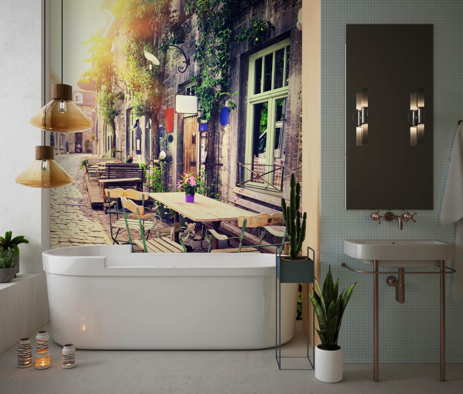 Fototapeta rodzinna kawiarnia z przytulną atmosferą o świcie