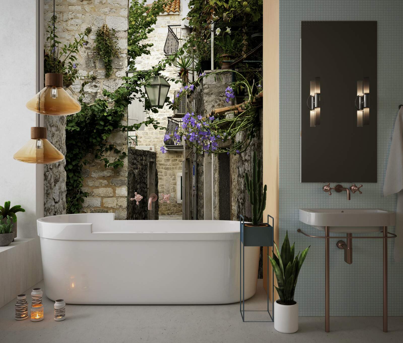 Fototapeta stara droga miejska wykonana z kamienia