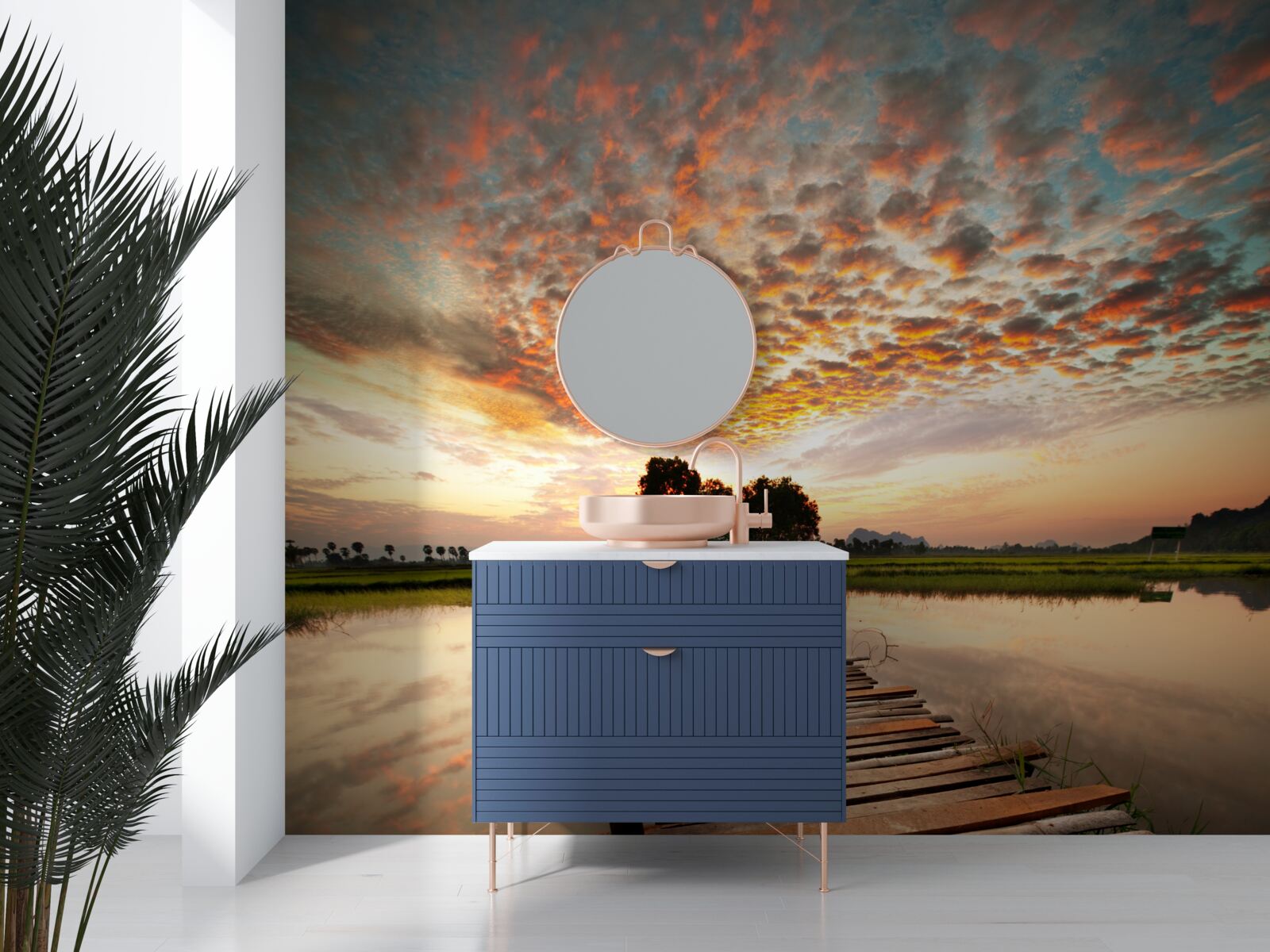 Fototapeta drewniane molo nad jeziorem w zachodzącym słońcu