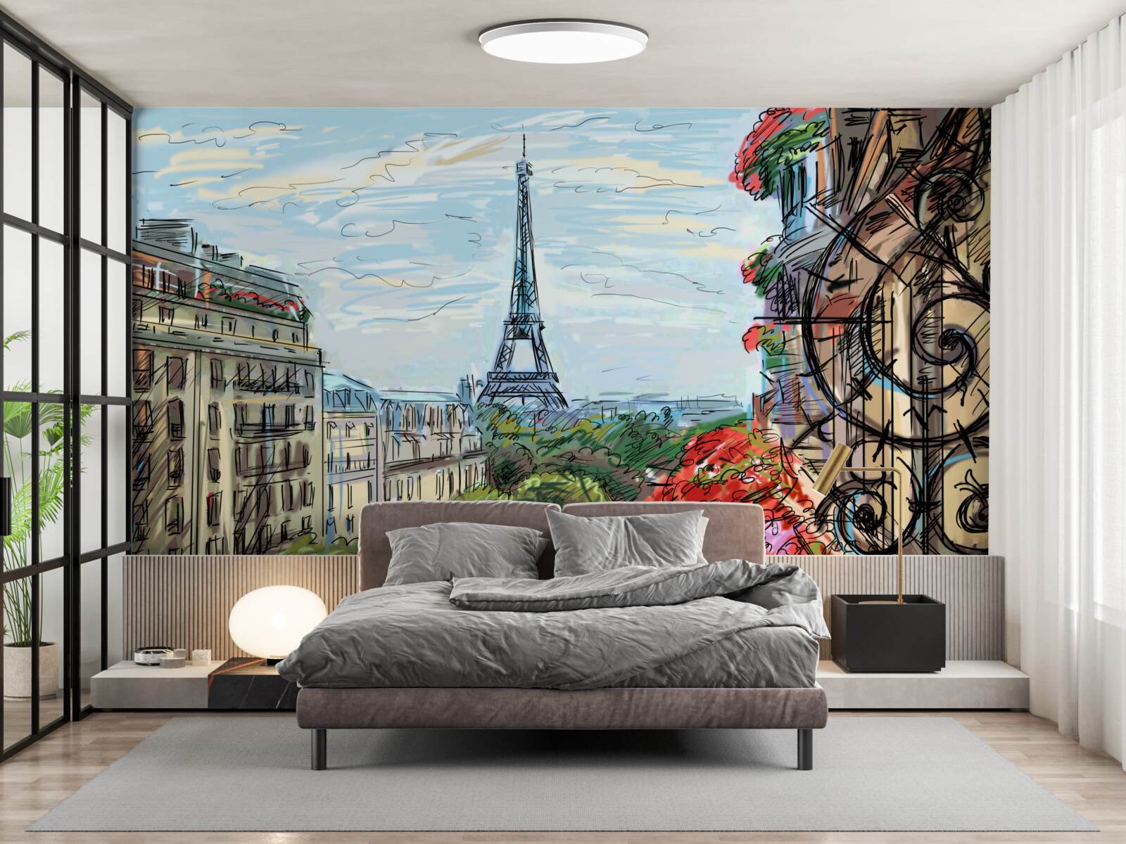 Fototapeta zapierający dech w piersiach widok na wieżę eiffla z balkonu