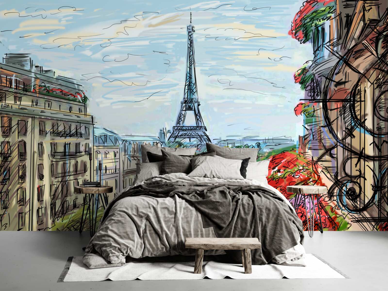 Fototapeta zapierający dech w piersiach widok na wieżę eiffla z balkonu