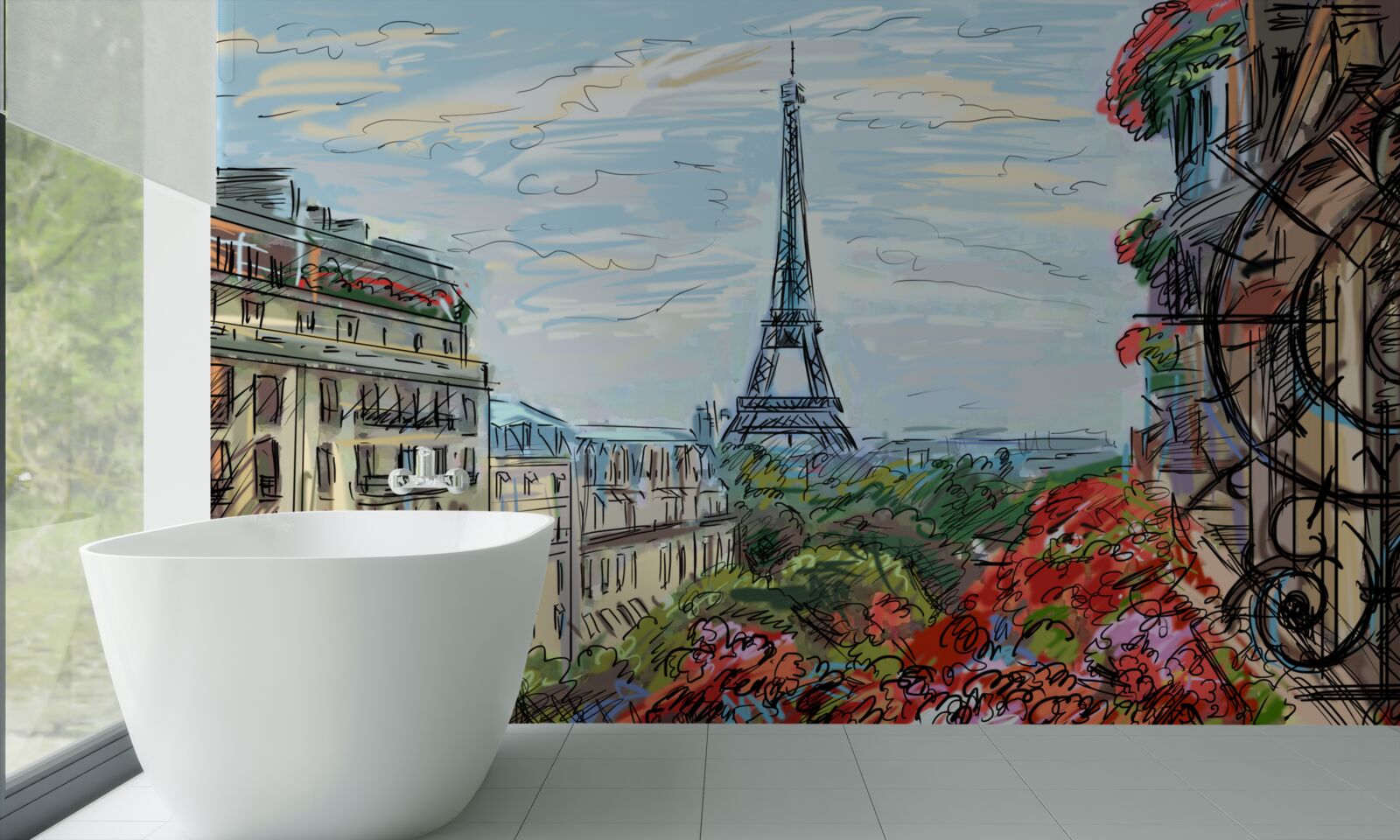 Fototapeta zapierający dech w piersiach widok na wieżę eiffla z balkonu