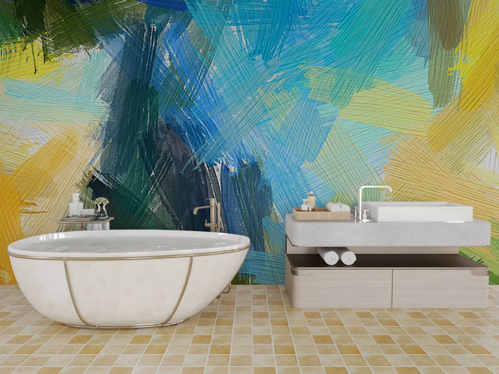 Fototapeta jesienna abstrakcja stworzona farbami olejnymi