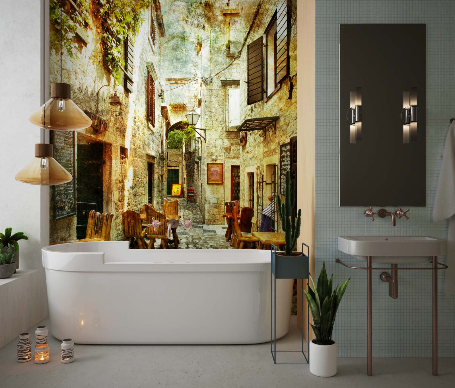 Fototapeta wygodna, spokojna kawiarnia w historycznej części miasta