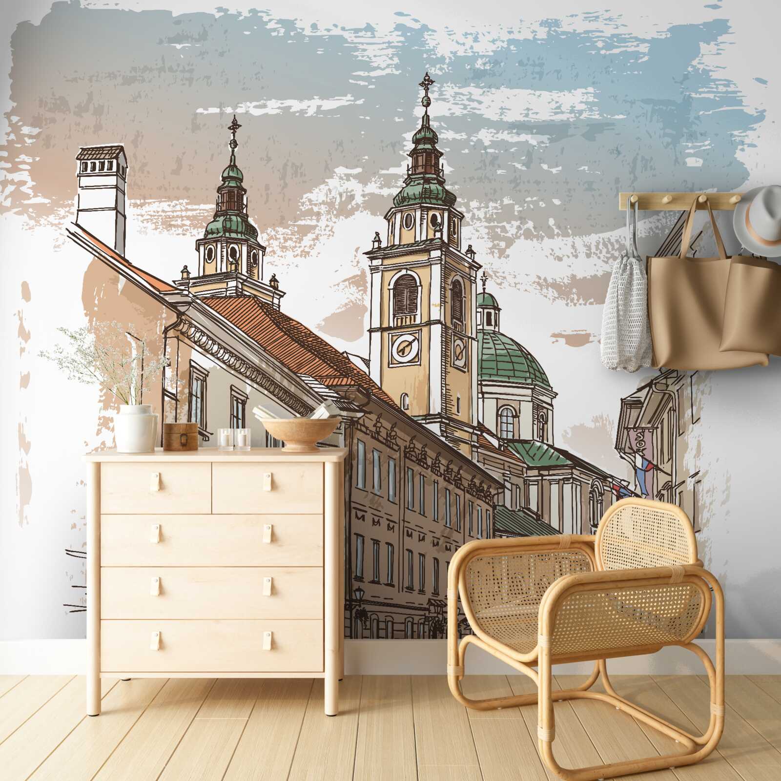 Fototapeta starożytne miasto przedstawione ołówkiem