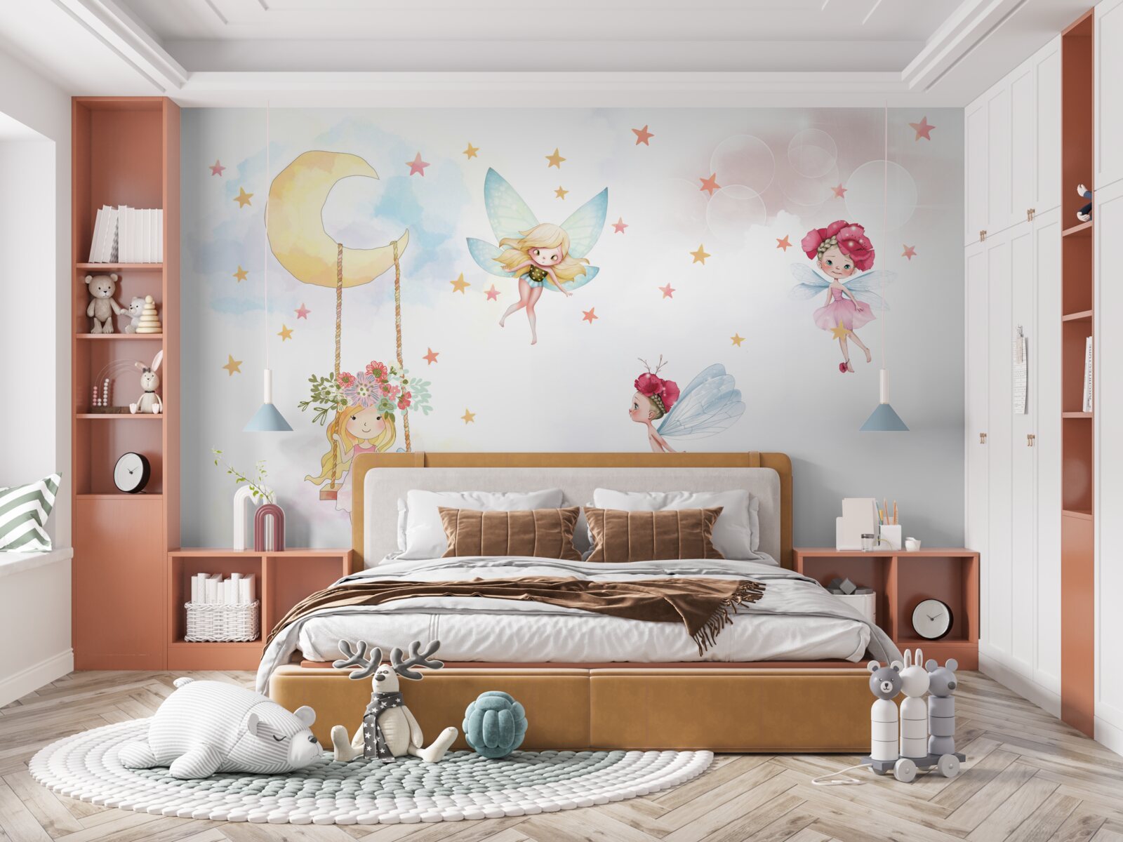 Fototapeta dziecko na huśtawce i magiczne stworzenia