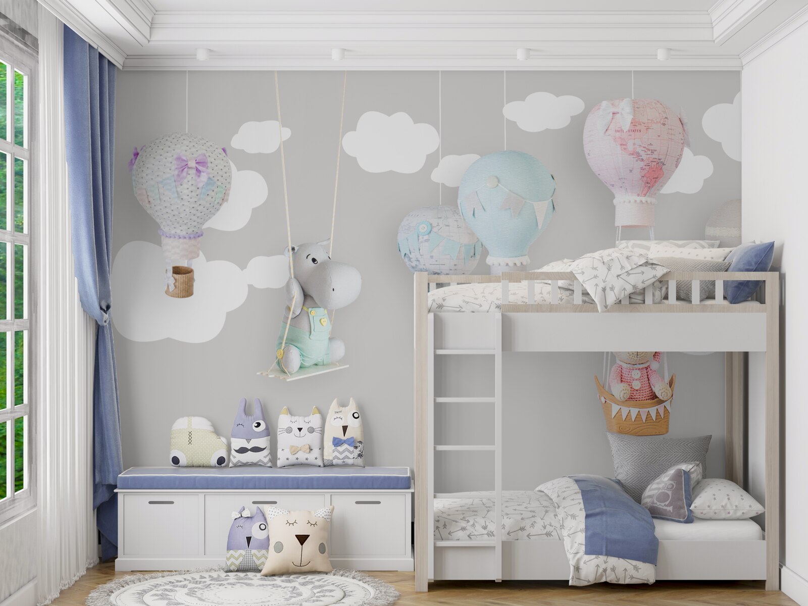 Fototapeta miś i mały hipopotam na niebie