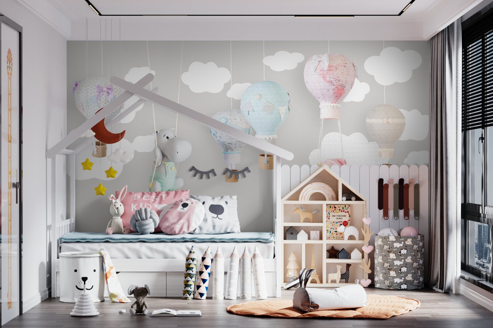 Fototapeta miś i mały hipopotam na niebie