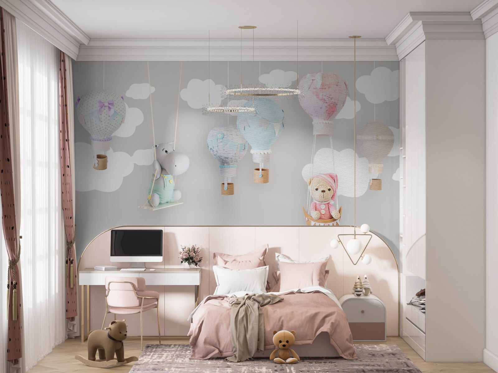 Fototapeta miś i mały hipopotam na niebie