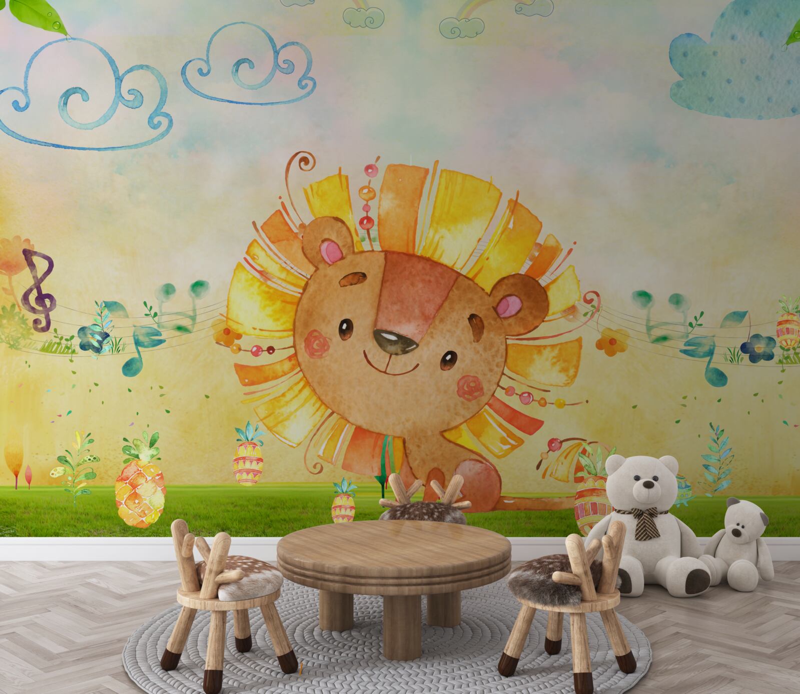 Fototapeta młode lwiątko uśmiecha się radośnie na łące