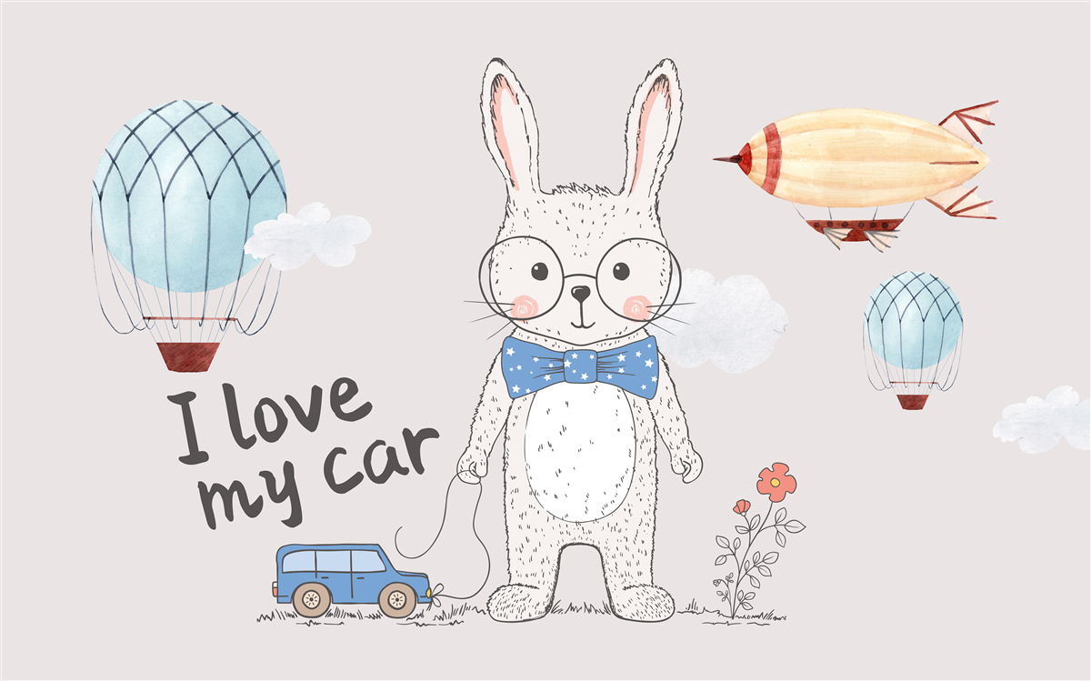 Fototapeta zając w okularach na tle pojazdów