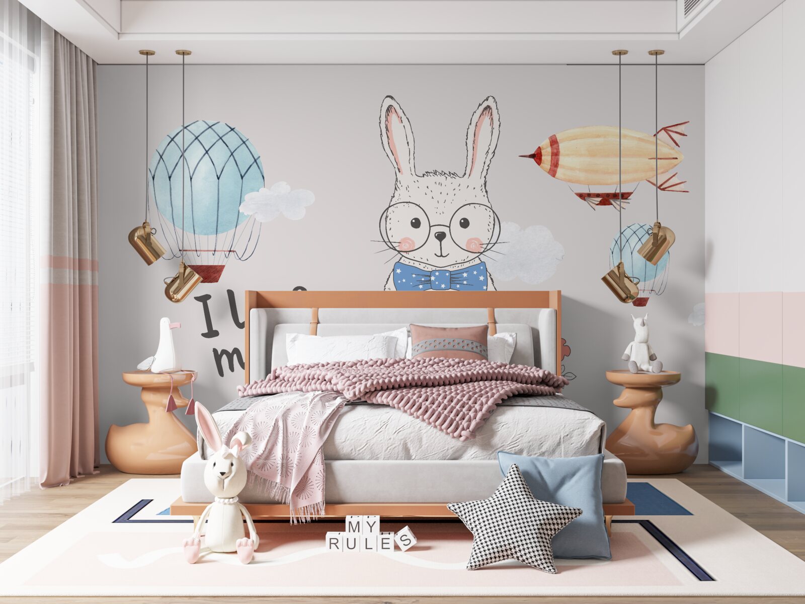 Fototapeta zając w okularach na tle pojazdów