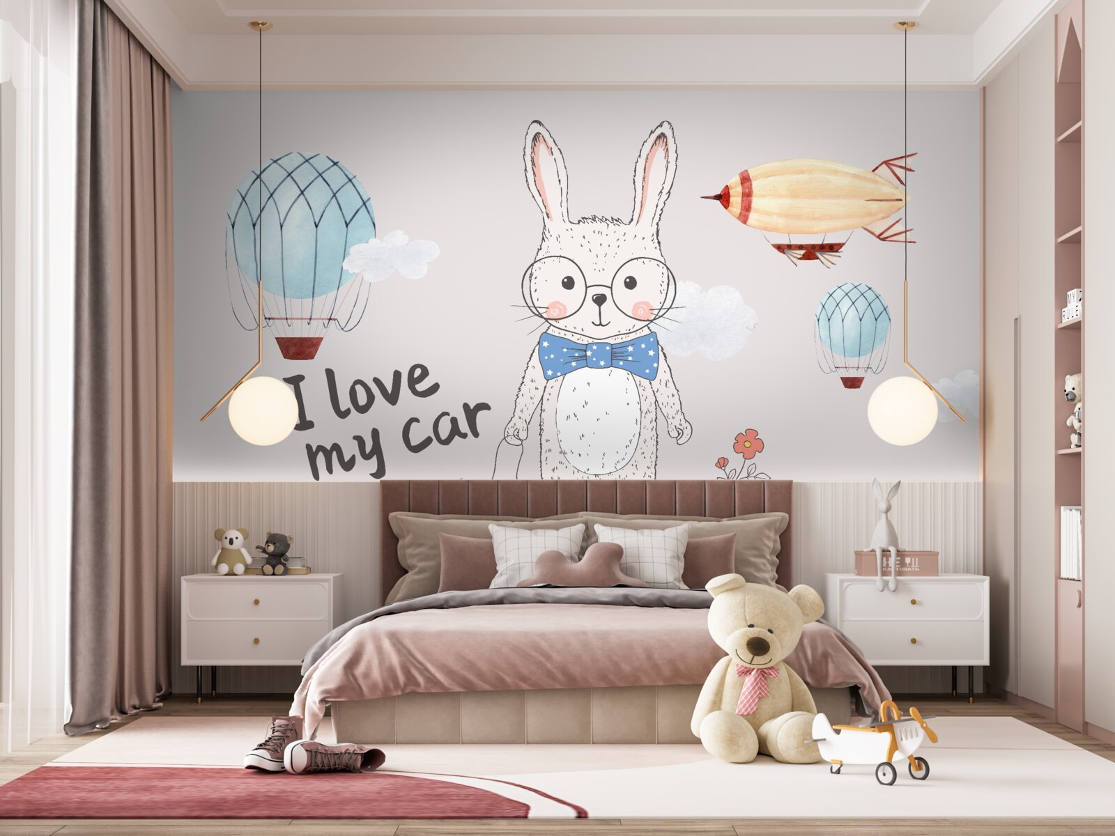 Fototapeta zając w okularach na tle pojazdów