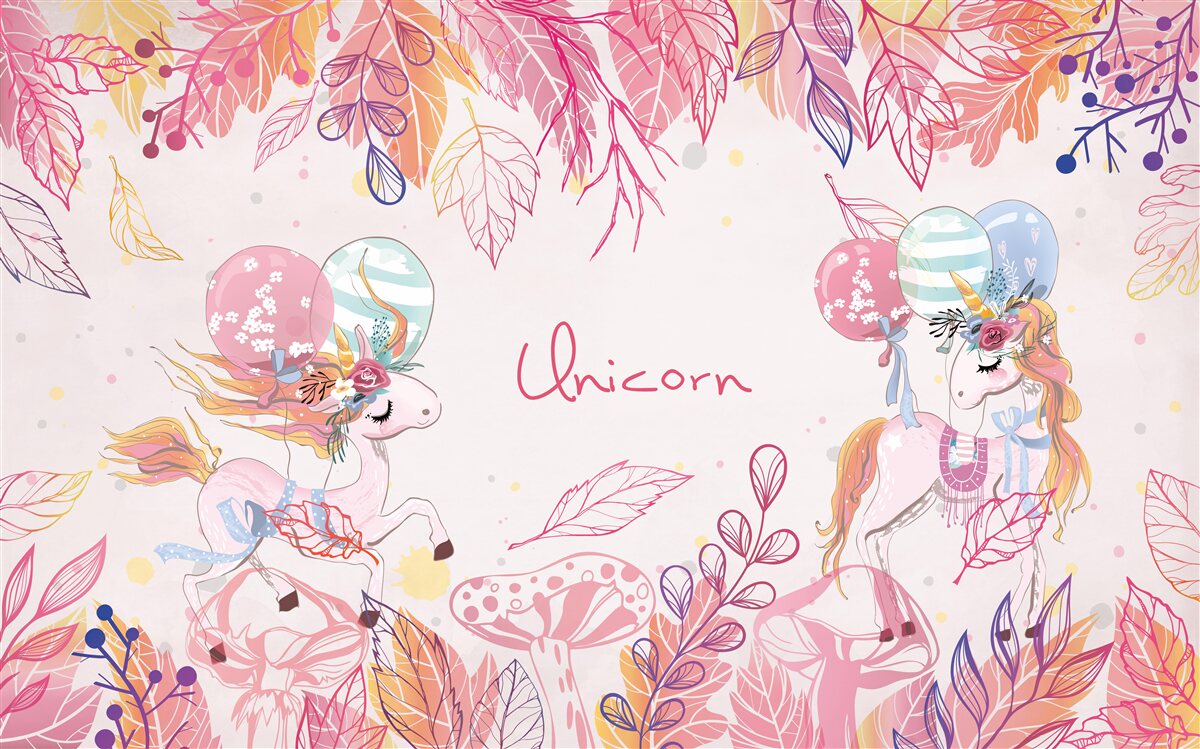 Fototapeta różowe jednorożce z balonami z helem