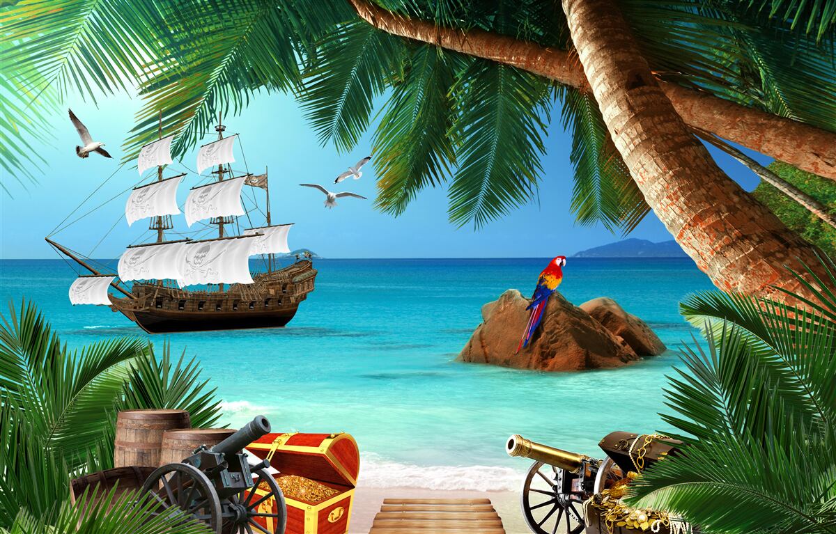 Fototapeta widok na statek z fortyfikacji pirackiej