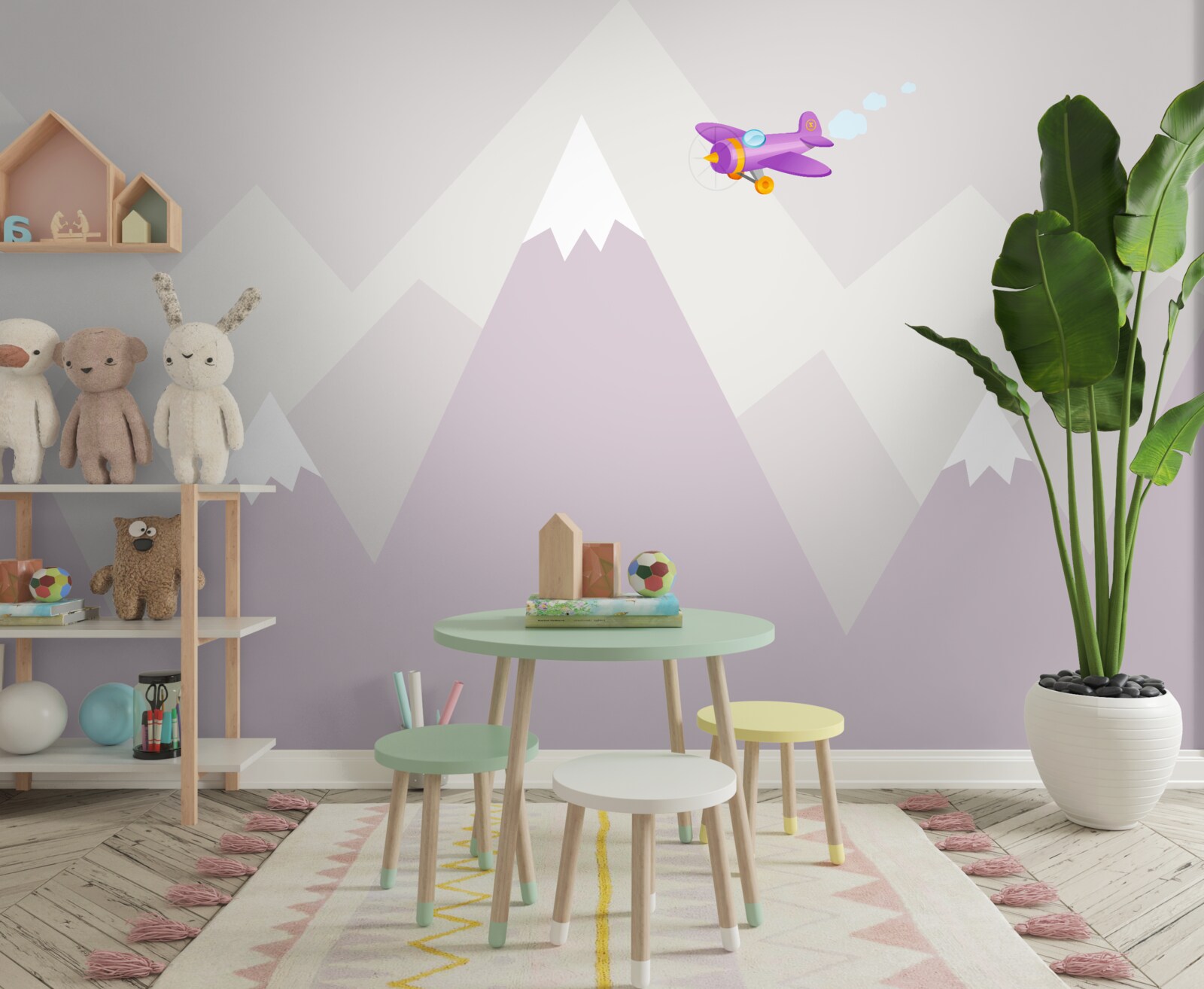 Fototapeta pokój dziecięcy położony jest na tle gór
