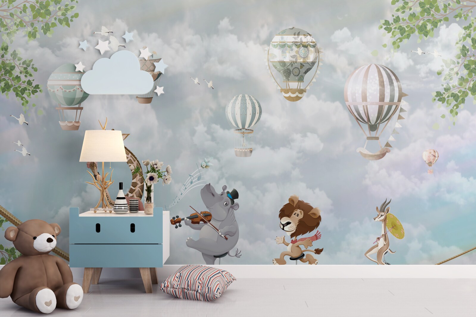 Fototapeta zwierzęta balansujące na linie na dwukołowym rowerze