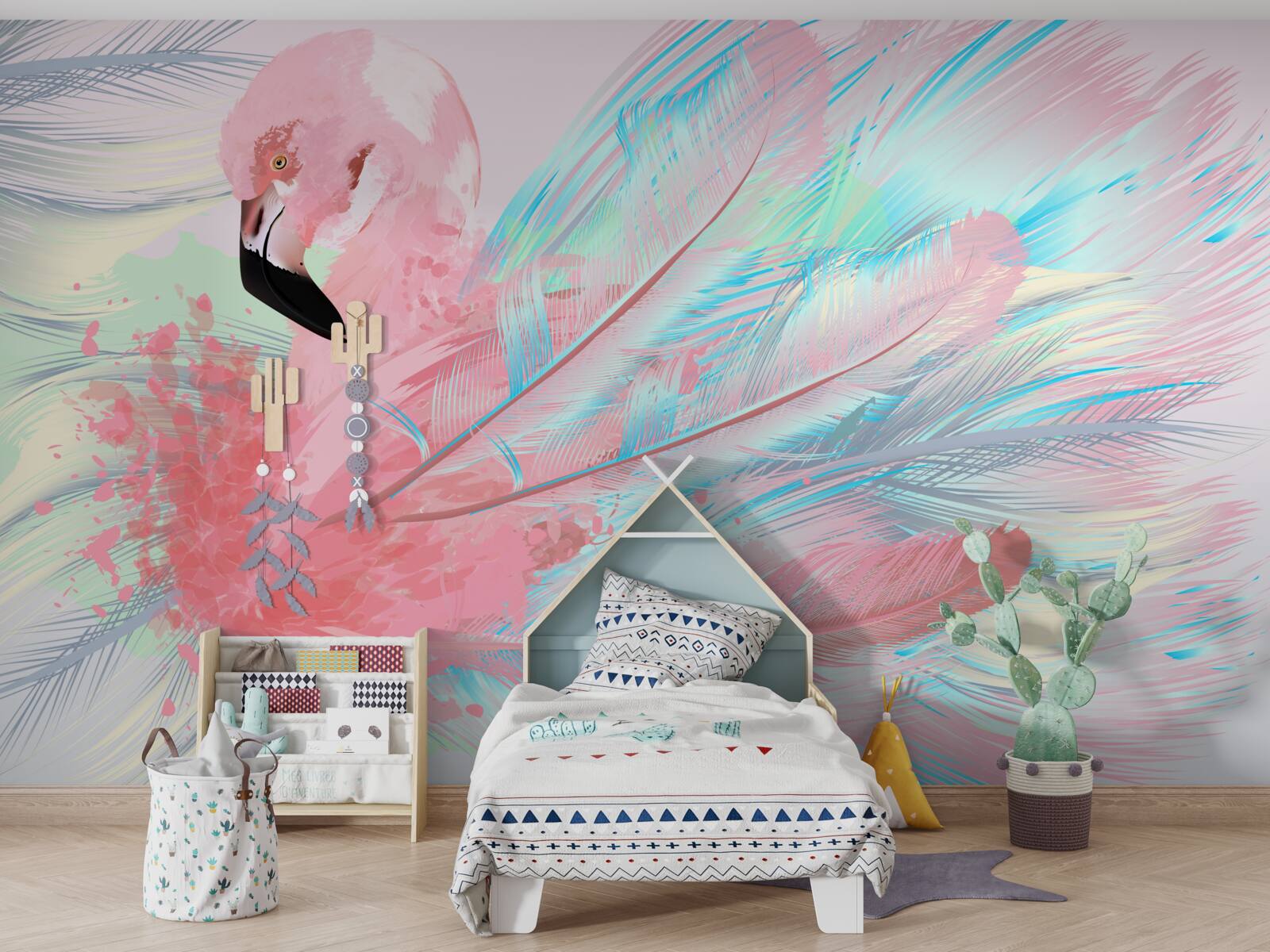 Fototapeta z piór utworzył się różowy flaming