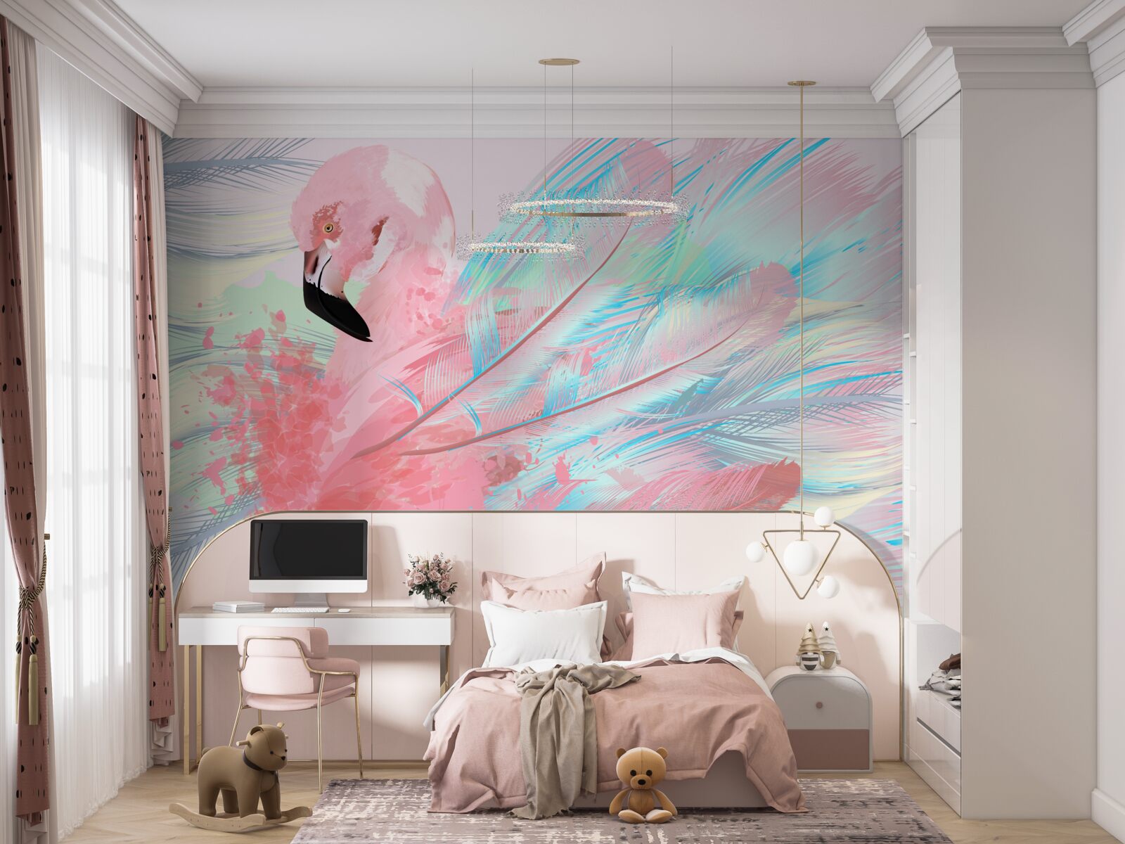 Fototapeta z piór utworzył się różowy flaming