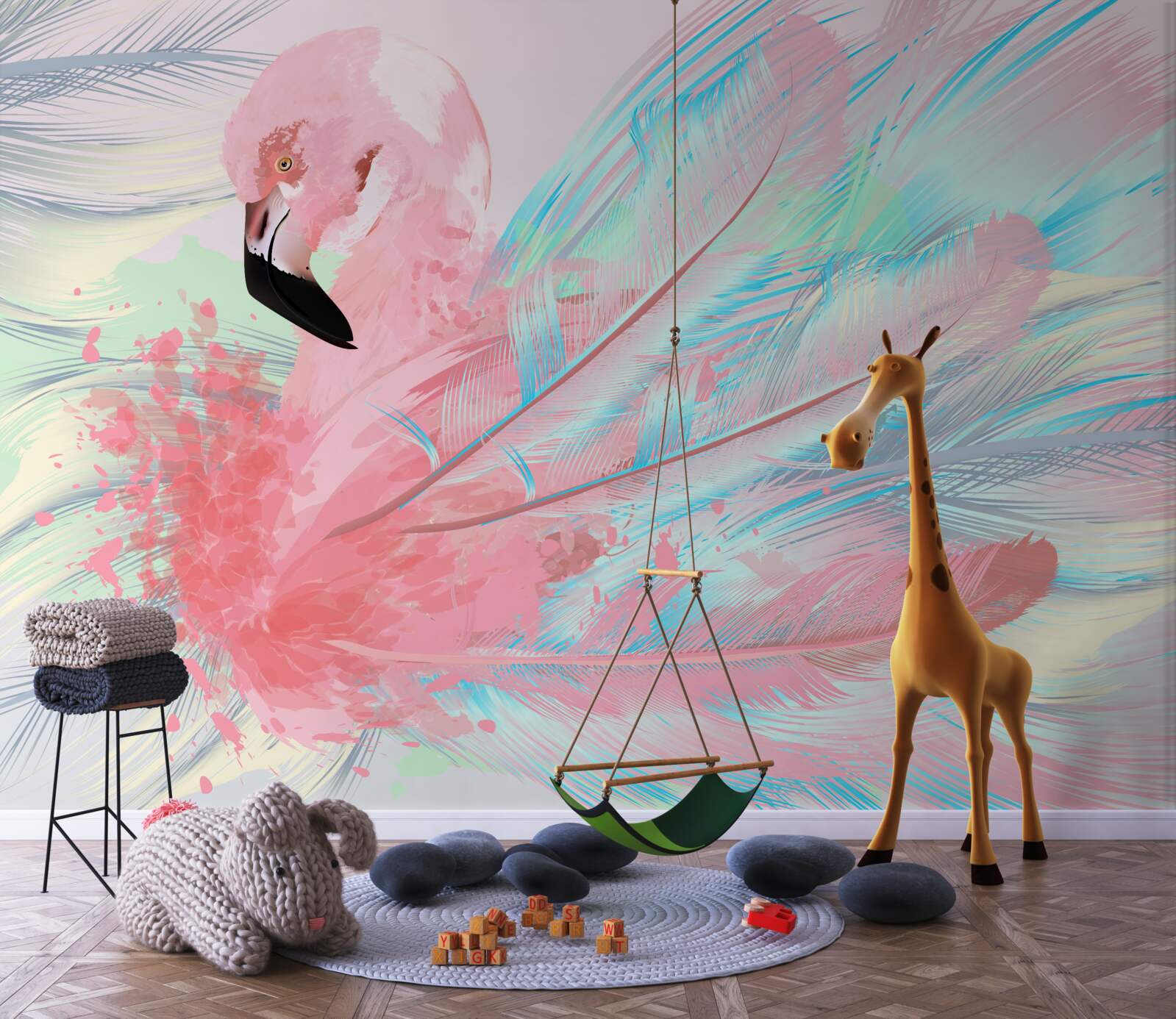 Fototapeta z piór utworzył się różowy flaming