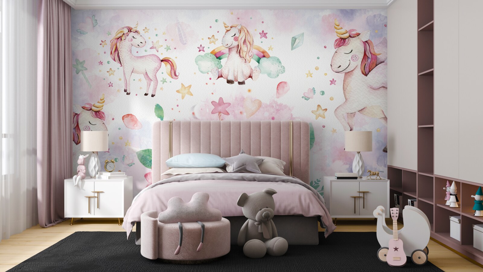 Fototapeta jednorożce wśród kwiatów