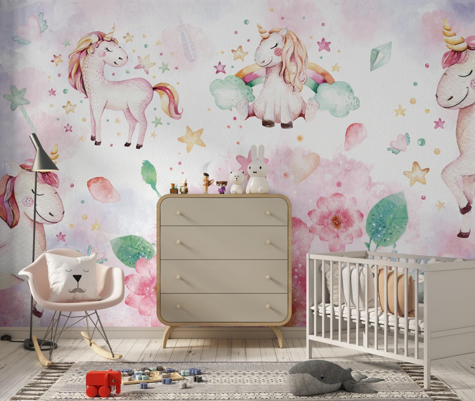 Fototapeta jednorożce wśród kwiatów