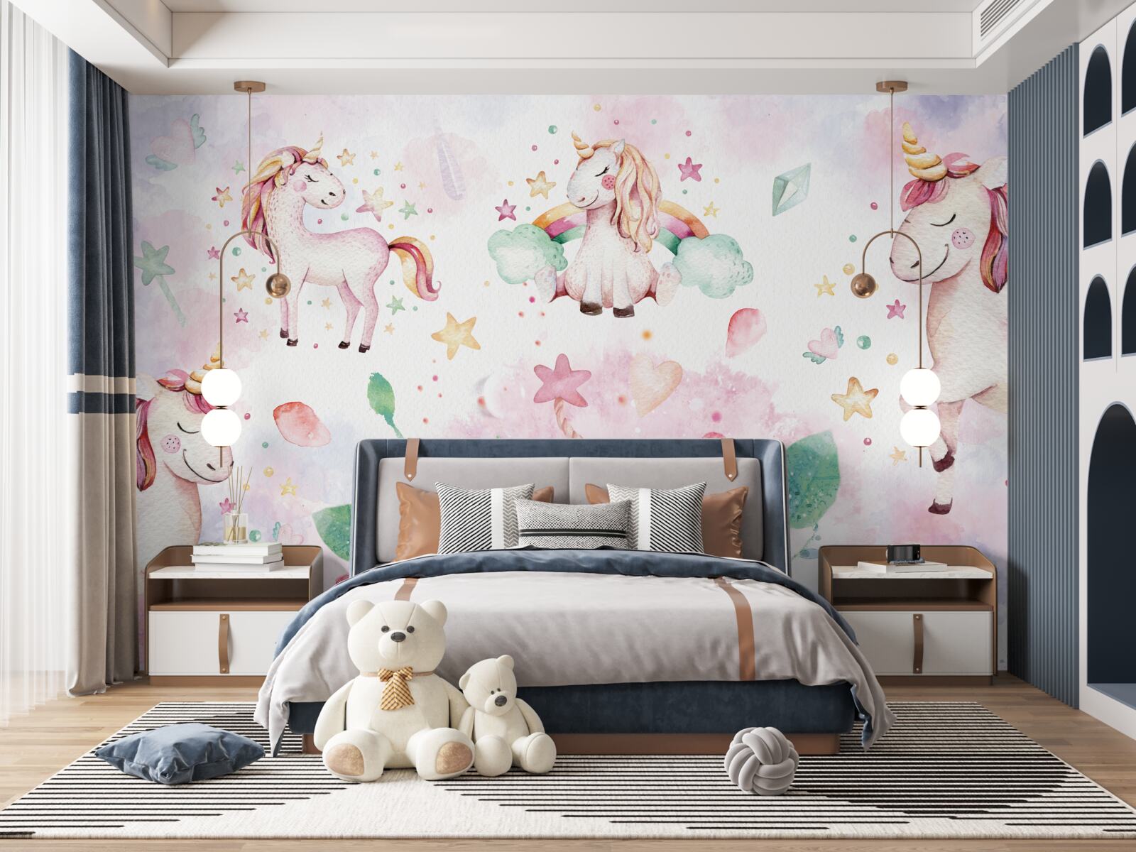 Fototapeta jednorożce wśród kwiatów