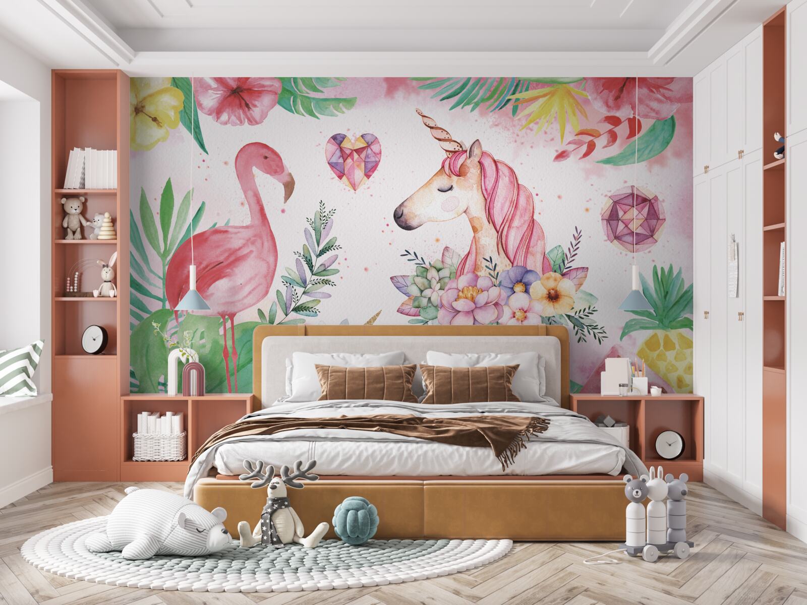 Fototapeta jednorożec i różowy flaming