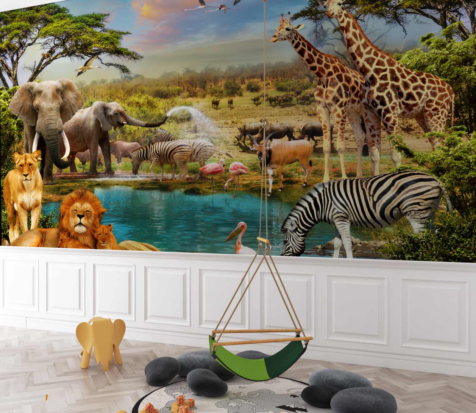 Fototapeta wodopoj z afrykańskimi zwierzętami