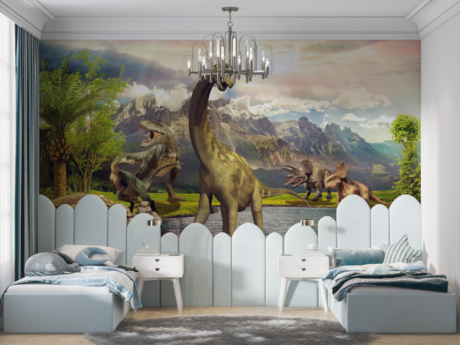 Fototapeta w pobliżu stawu pojawiły się dinozaury