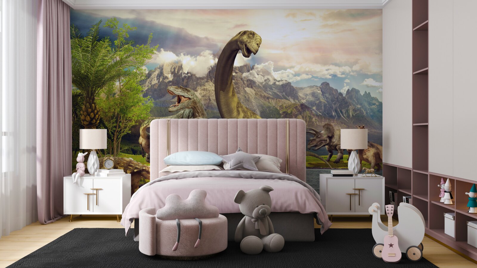 Fototapeta w pobliżu stawu pojawiły się dinozaury