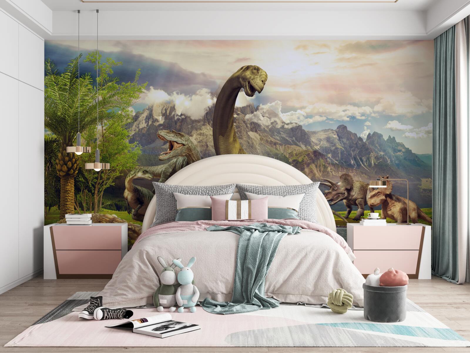 Fototapeta w pobliżu stawu pojawiły się dinozaury