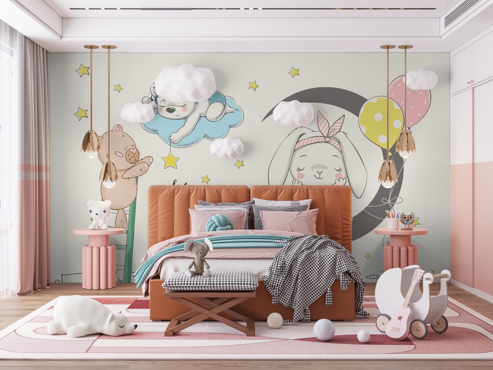 Fototapeta zwierzęta nad miastem w ciemności nocy